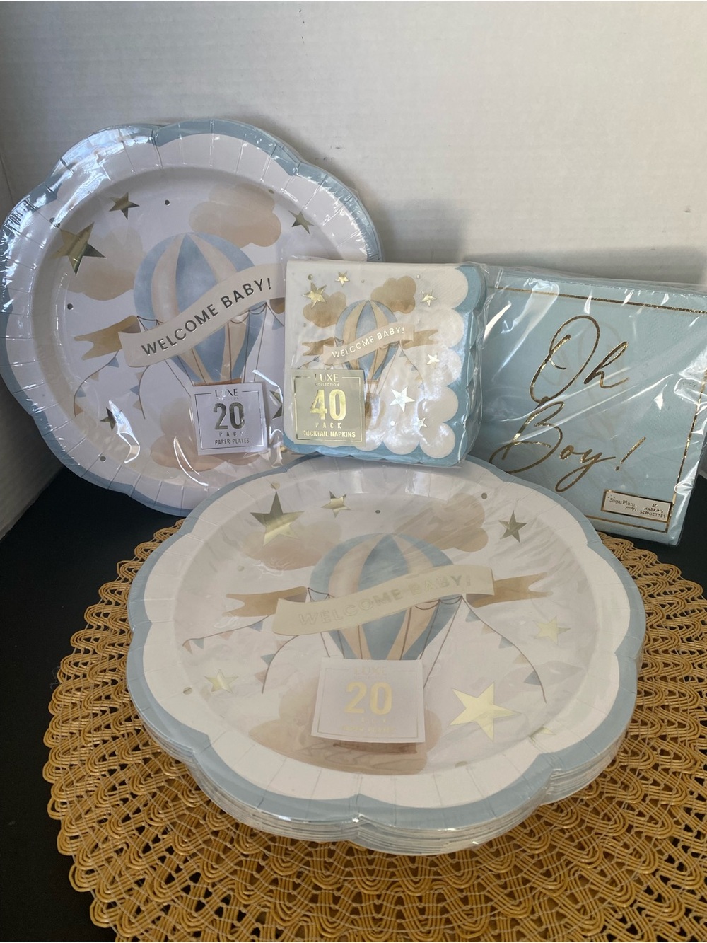 Blue & Gold 'Welcome Baby' Themed Party Bundle